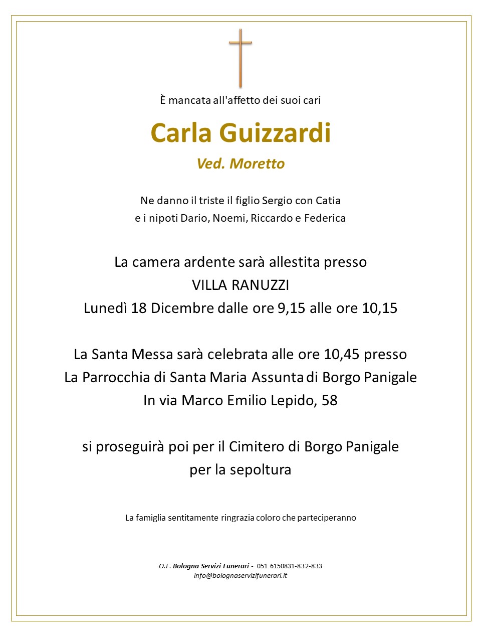 NECROLOGIO – Carla Guizzardi