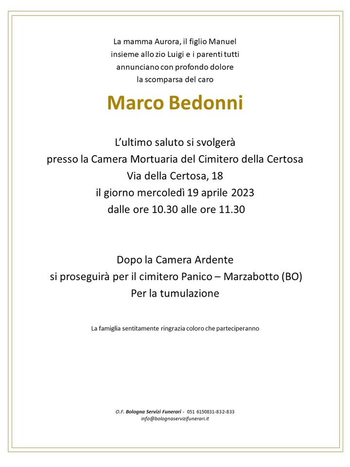 ANNUNCIO DI FAMIGLIA-BSF - Bedonni Marco