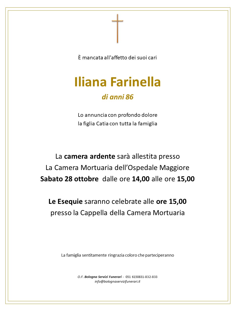 NECROLOGIO Farinella Iliana